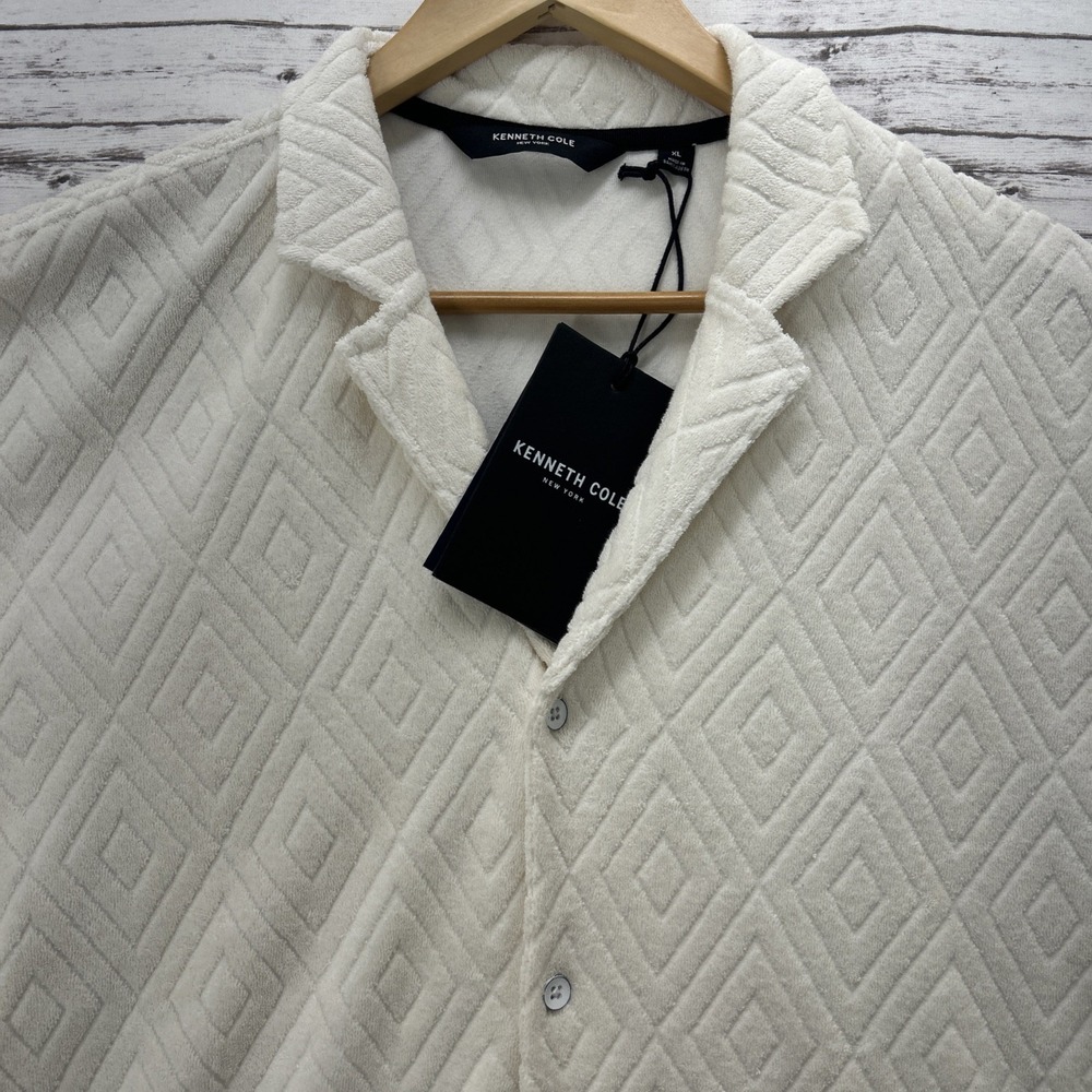 Kenneth Cole The Short Sleeve Terry Shirt Men XL Techni-Cole Camel Diamond Beige - Picture 2 of 10